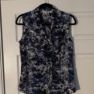 Tahari ASL Blue and Black Patterned Blouse